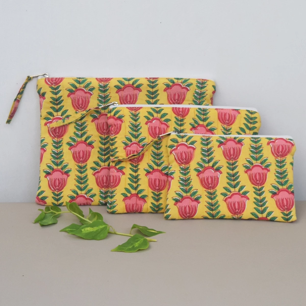 Flowers Bloom Quilted Multipurpose Pouch- Set of 3 Pouch