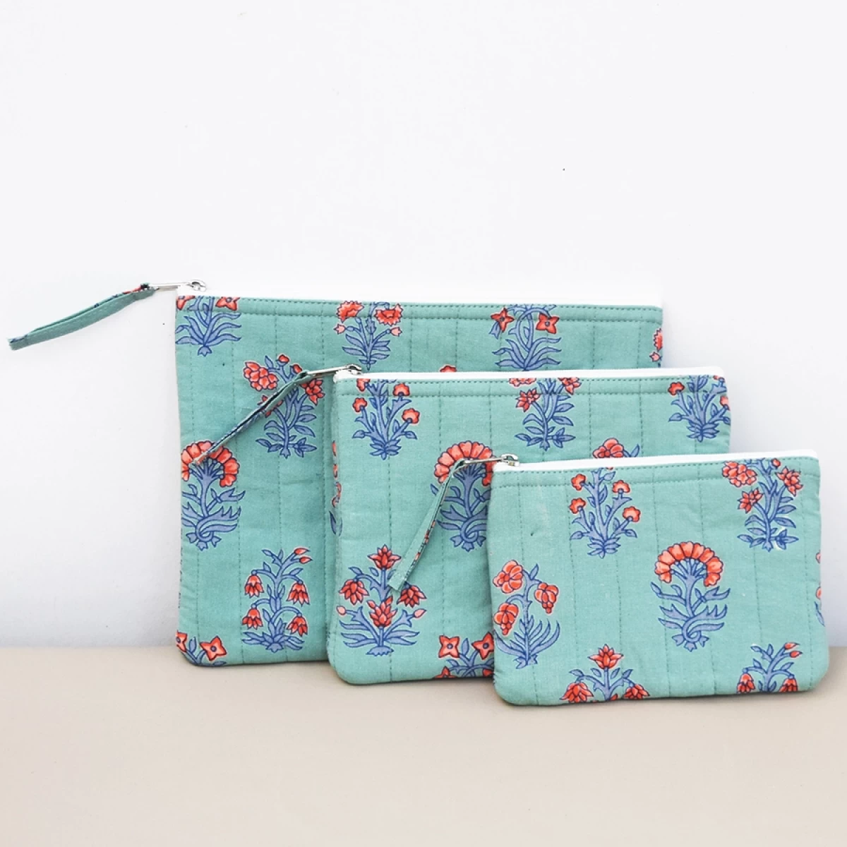 Vintage Floral Quilted Multipurpose Pouch- Set of 3 Pouch