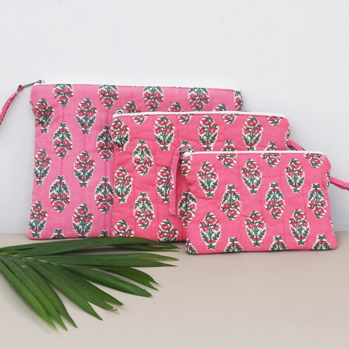 Pretty Pink Quilted Multipurpose Pouch- Set of 3 Pouch- Flat Pouch