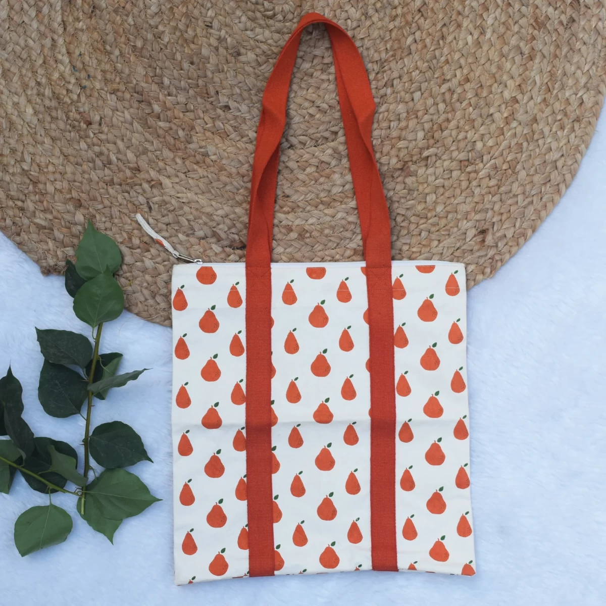 Orange Fruit Print Tote Bag- Canvas Tote Bag- Shopping Bag- Women's Handbag