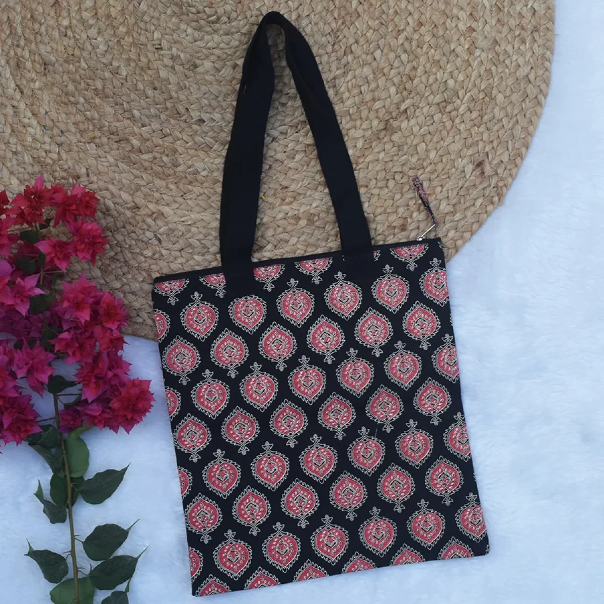 Traditional Print Tote Bag- Women's Tote Bag- Canvas Shopping Bag- Big