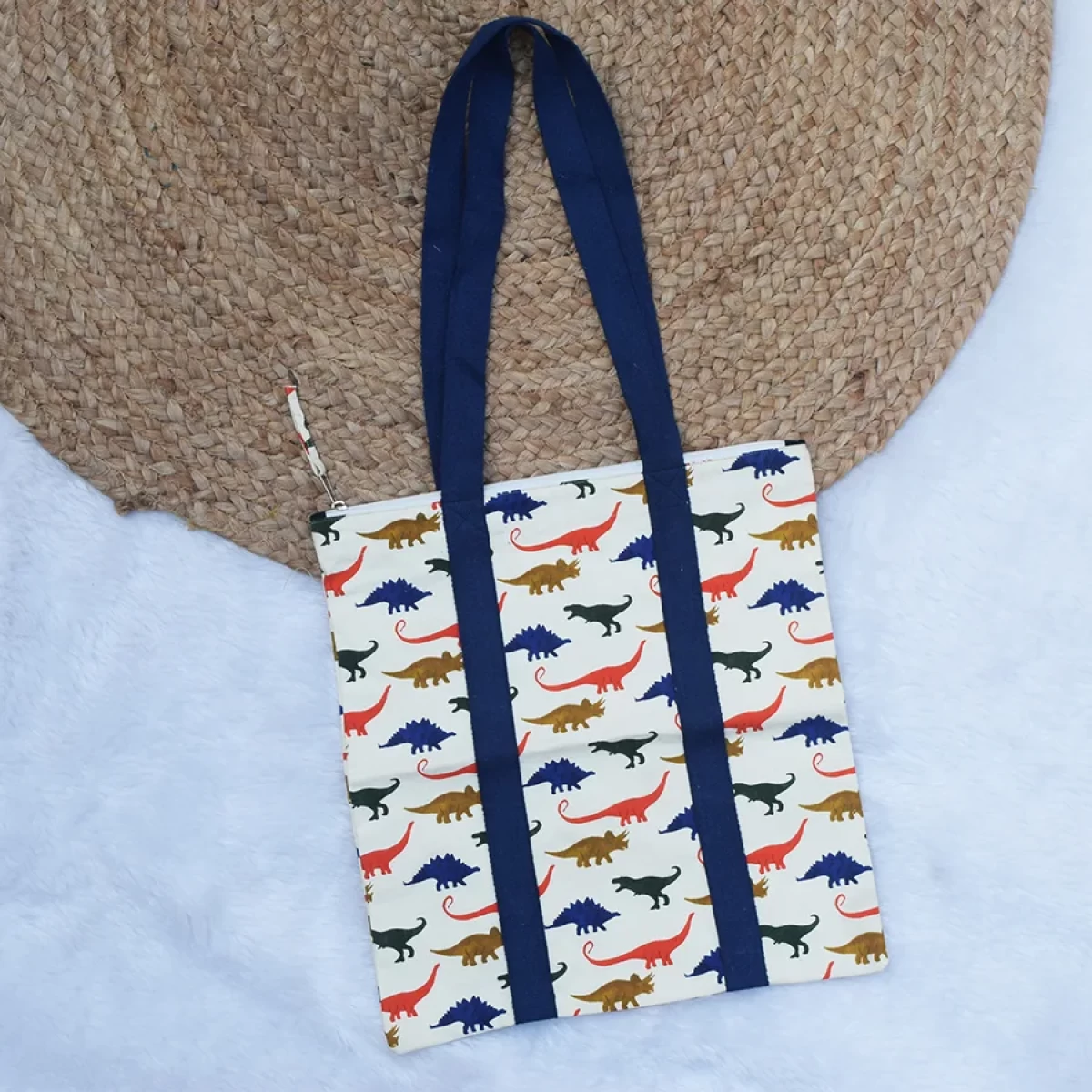 Multi Dino Print Shopping Bag- Canvas Tote Bag- Women's Handbag- Big
