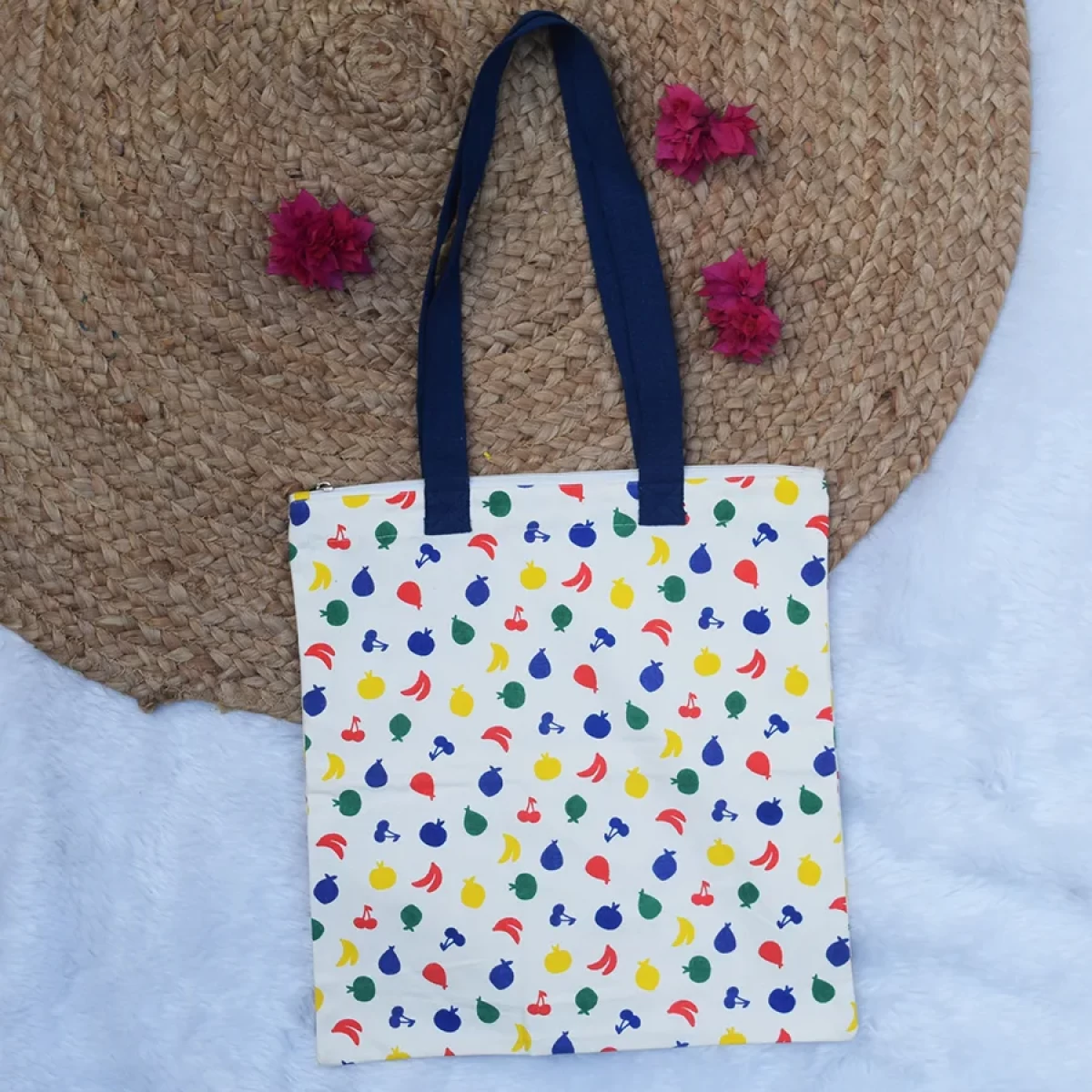 Multi Fruit Print Tote Bags- Reusable Tote Bags- Canvas Shopping Bag- Beach Tote
