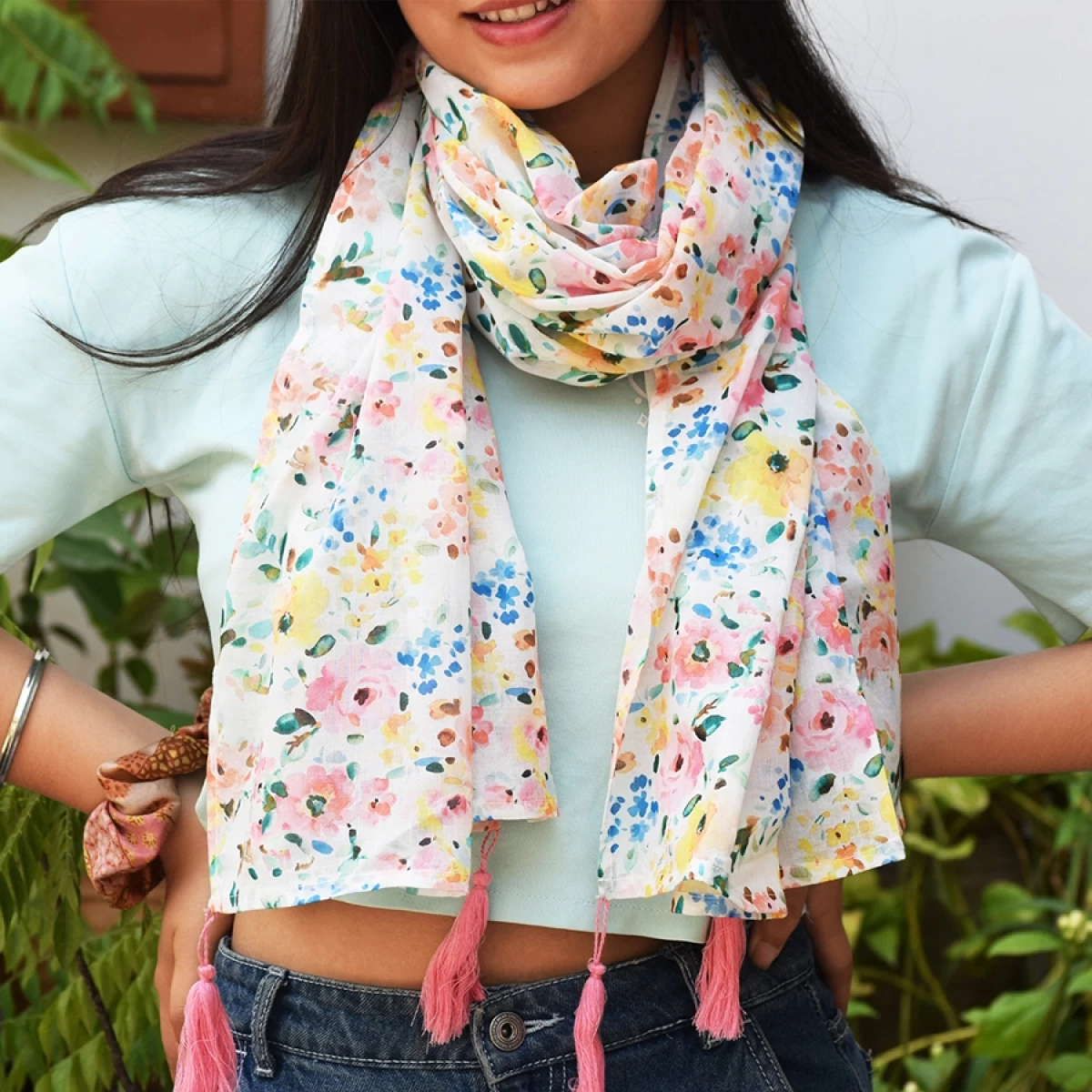 Multicolor Floral Printed Cotton Scarf- Long Scarf For Women- Summer Scarf- THE HVE CLOSET