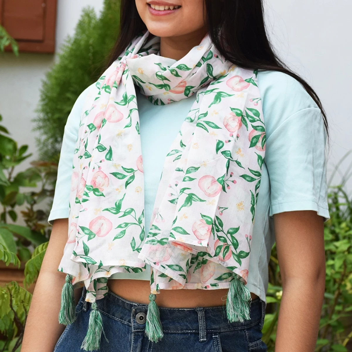 Peach Fruit Printed Scarf- Scarf For Women- Cotton Scarf- Scarf For Summer