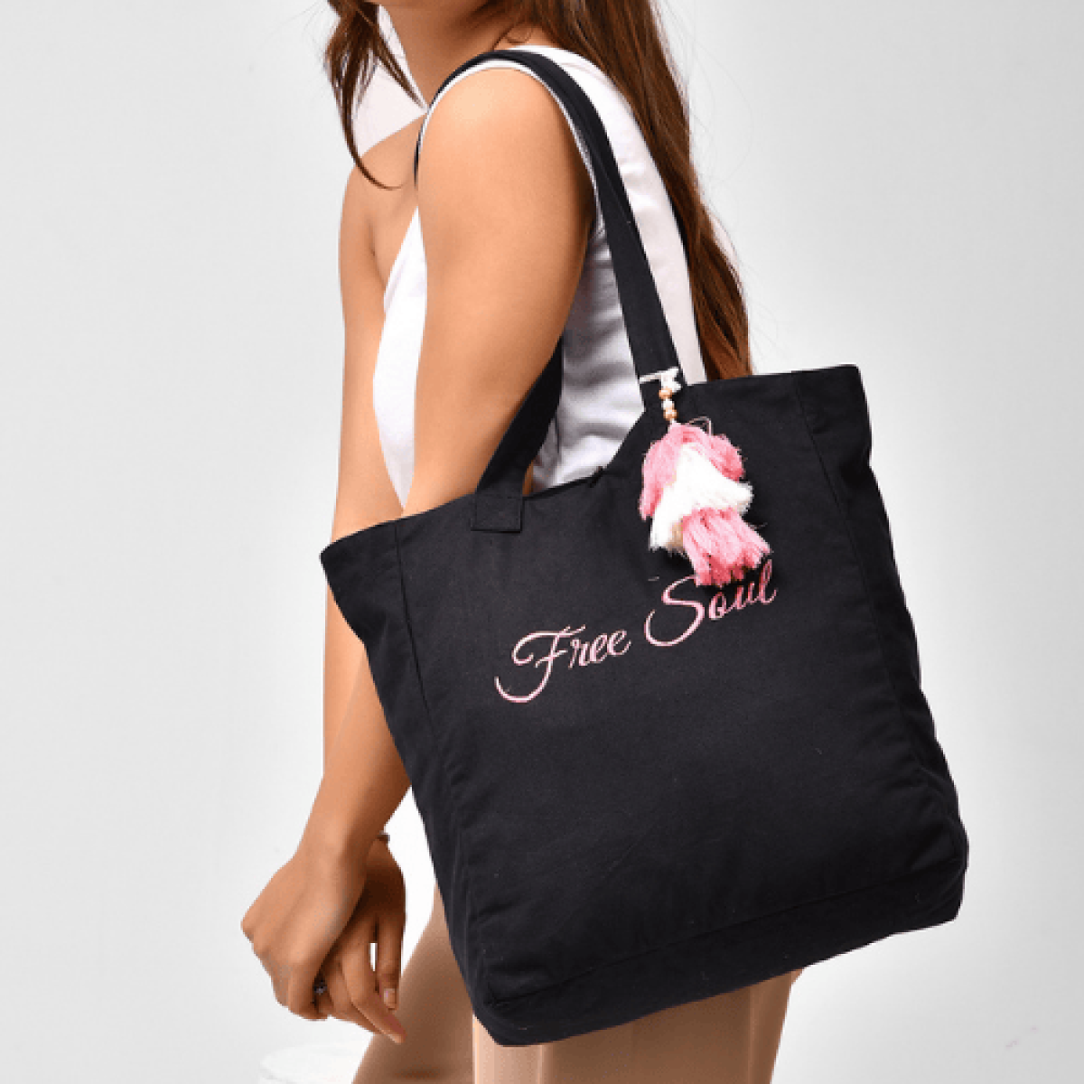 Free Soul Embroidered Tote Bag- Canvas Handbag- Big Tote Bag