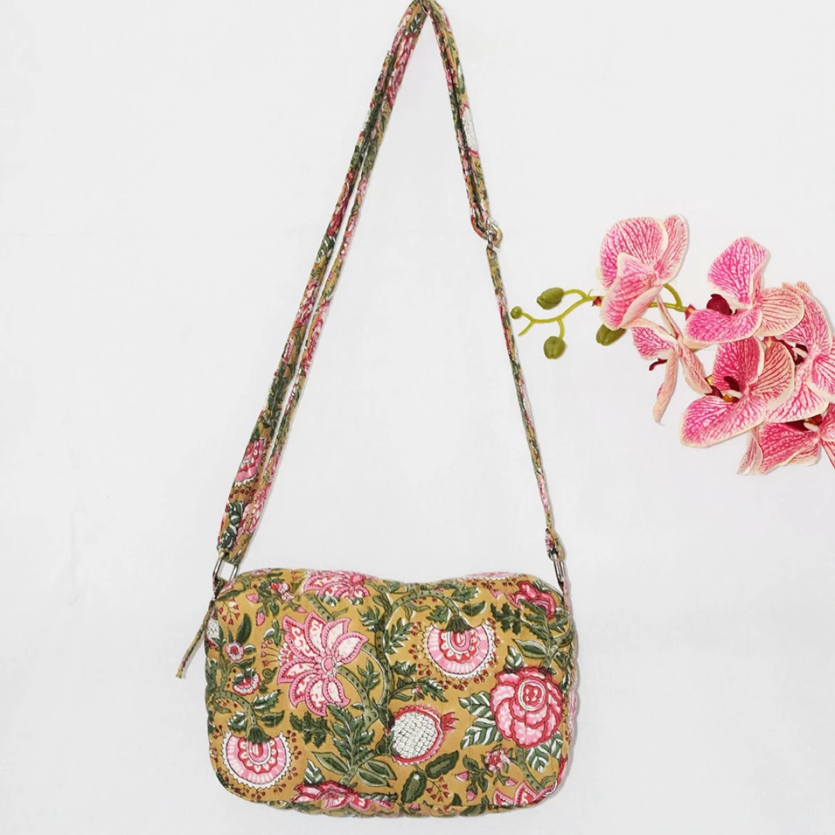 Tropical Beige Sling Bag- Canvas Sling Bag For Women- Cross Body Bag- Sling Bag For Women