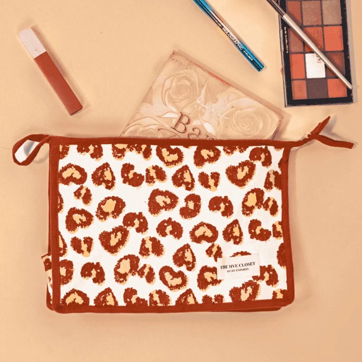 Leopard Print Vanity Pouch- Canvas Travel Pouch- Big Pouch- Toiletry Pouch